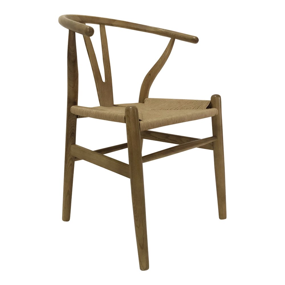 Set of Two Natural Solid Wood Wishbone Back Dining Arm Chairs