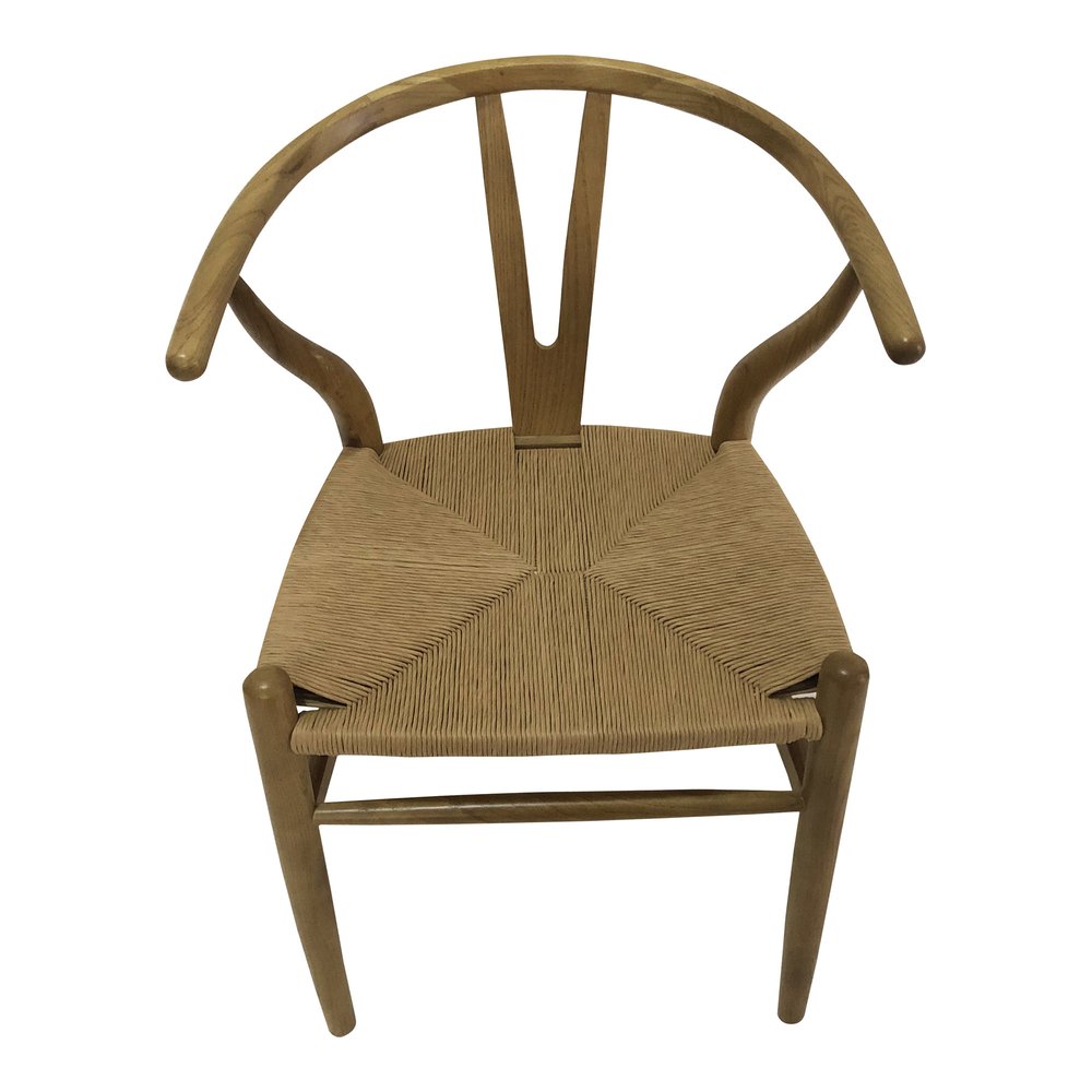 Set of Two Natural Solid Wood Wishbone Back Dining Arm Chairs