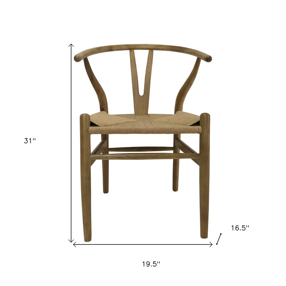 Set of Two Natural Solid Wood Wishbone Back Dining Arm Chairs