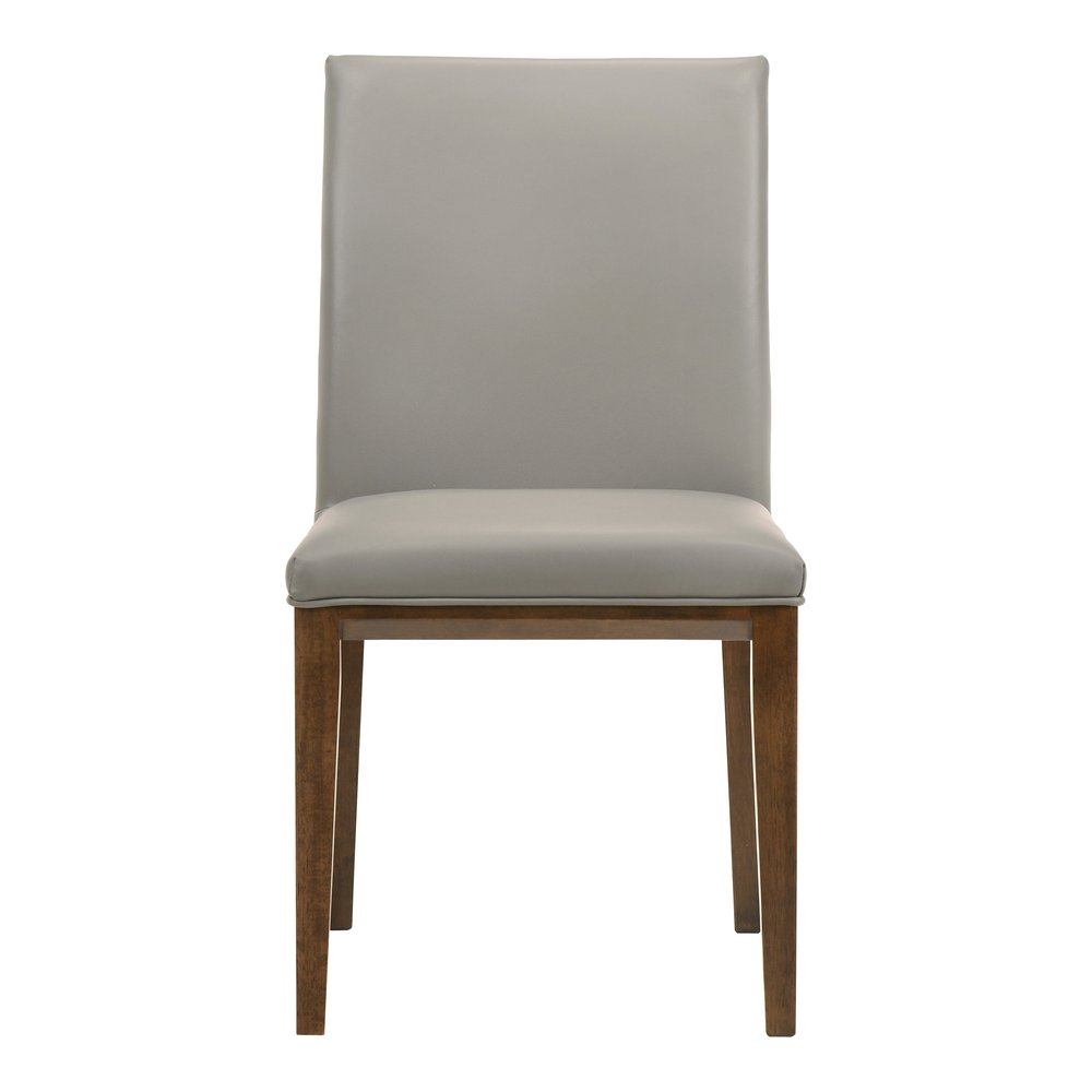 Set of Two Gray and Brown Leather Dining Side Chairs