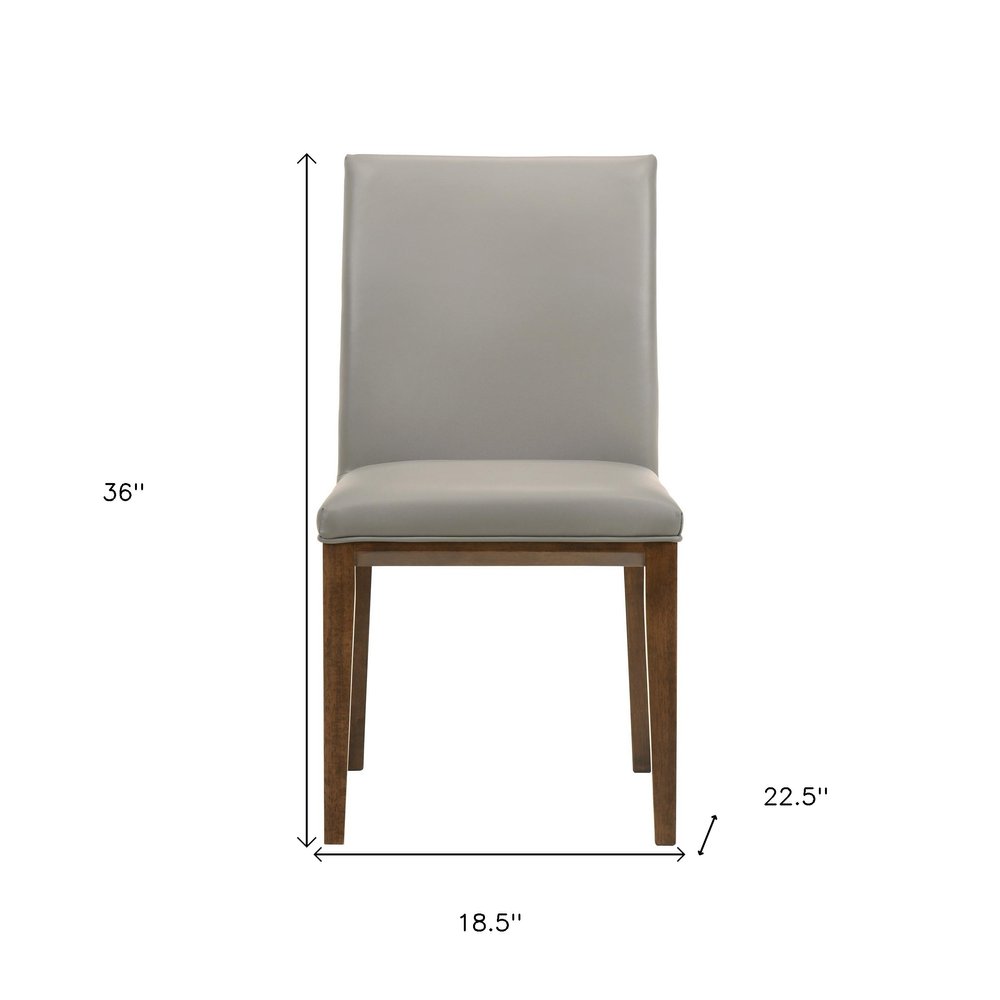 Set of Two Gray and Brown Leather Dining Side Chairs