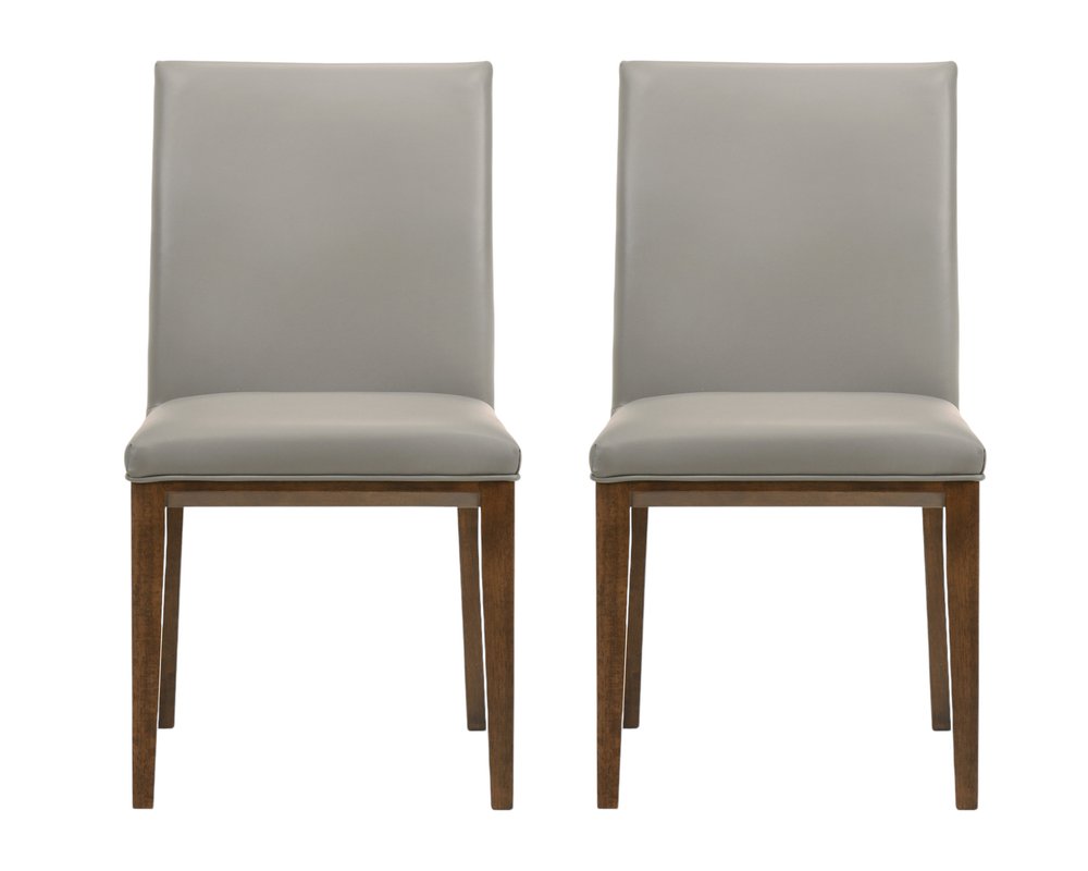 Set of Two Gray and Brown Leather Dining Side Chairs