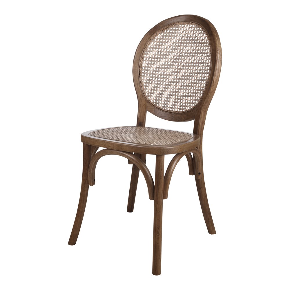 Set of Two Brown Solid Wood and Rattan King Louis Back Dining Arm Chairs