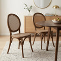 Set of Two Brown Solid Wood and Rattan King Louis Back Dining Arm Chairs