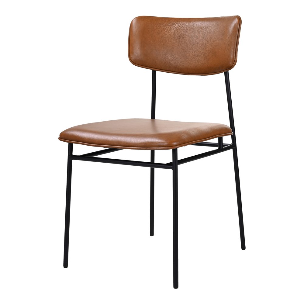 Brown and Black Leather Open Back Dining Side Chair