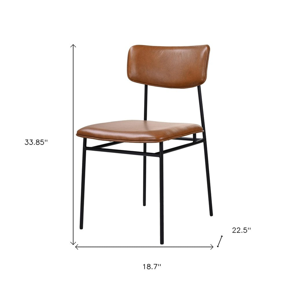 Brown and Black Leather Open Back Dining Side Chair
