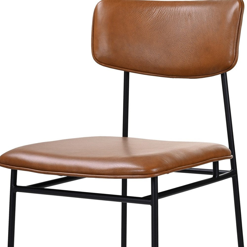 Brown and Black Leather Open Back Dining Side Chair