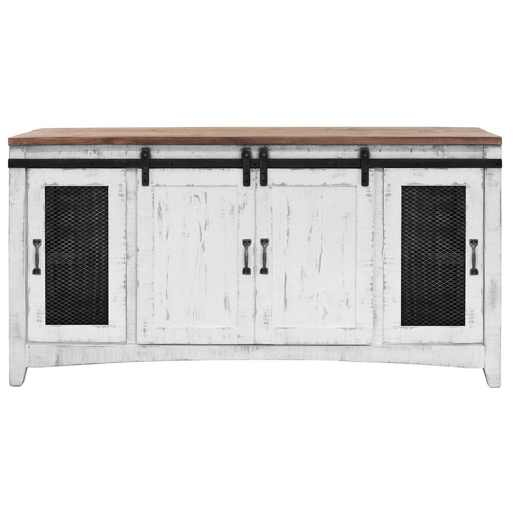 White Solid Wood Cabinet Enclosed Storage Distressed TV Stand