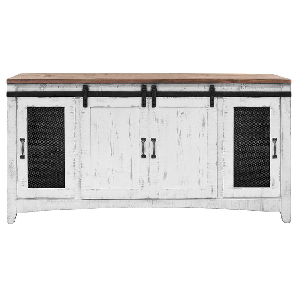 White Solid Wood Cabinet Enclosed Storage Distressed TV Stand