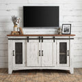White Solid Wood Cabinet Enclosed Storage Distressed TV Stand