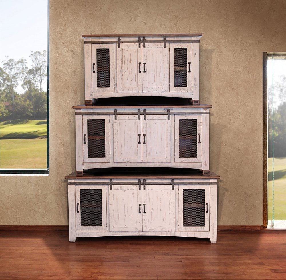 White Solid Wood Cabinet Enclosed Storage Distressed TV Stand