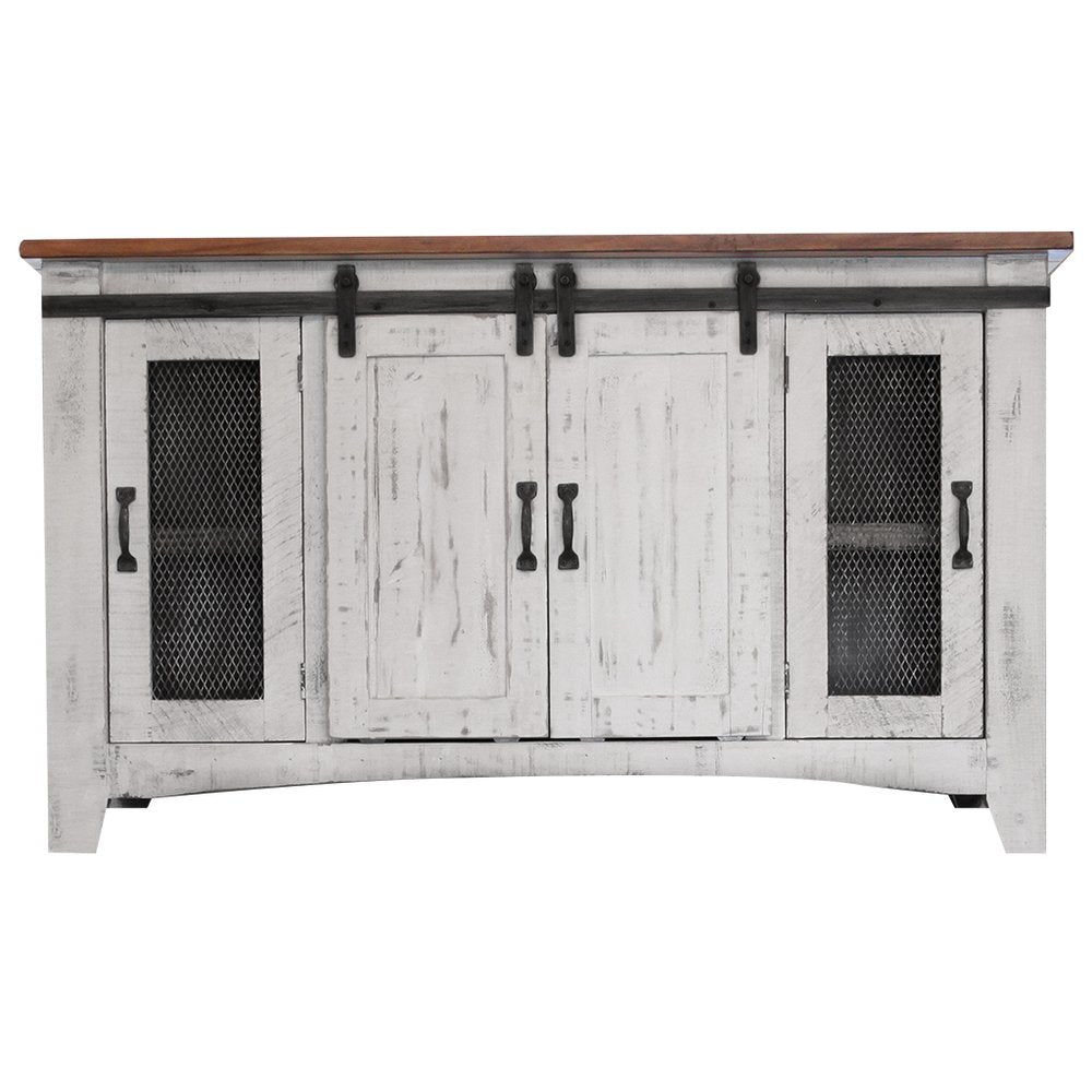 White Solid Wood Cabinet Enclosed Storage Distressed TV Stand