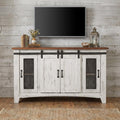 White Solid Wood Cabinet Enclosed Storage Distressed TV Stand