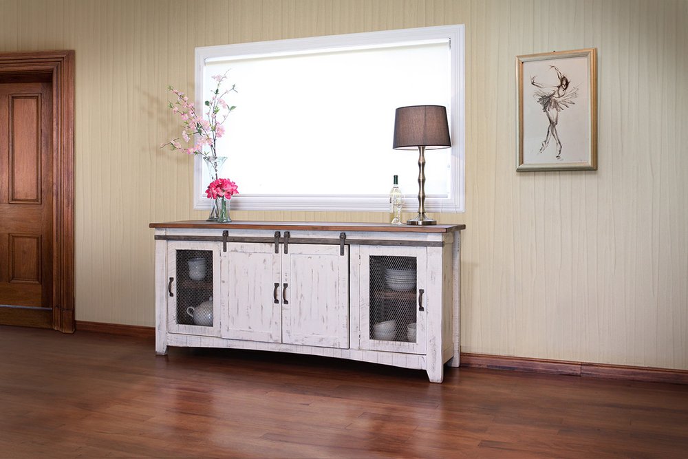 White Solid Wood Cabinet Enclosed Storage Distressed TV Stand
