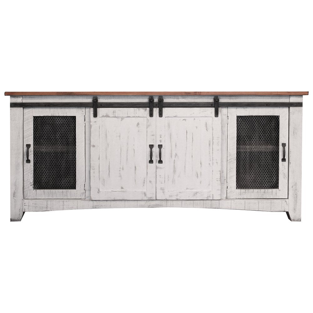White Solid Wood Cabinet Enclosed Storage Distressed TV Stand