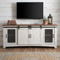 White Solid Wood Cabinet Enclosed Storage Distressed TV Stand