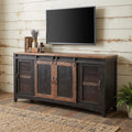 Black Solid Wood Cabinet Enclosed Storage Distressed TV Stand