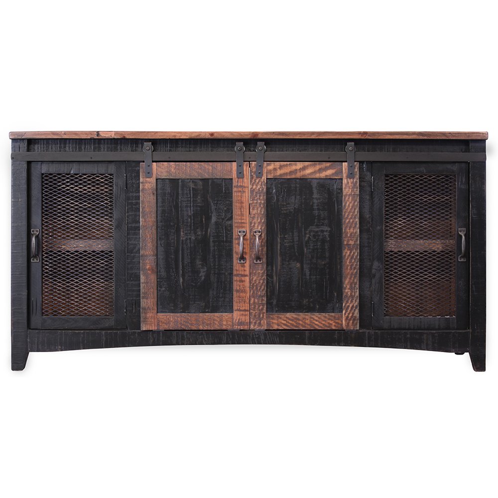 Black Solid Wood Cabinet Enclosed Storage Distressed TV Stand