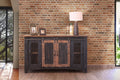 Black Solid Wood Cabinet Enclosed Storage Distressed TV Stand