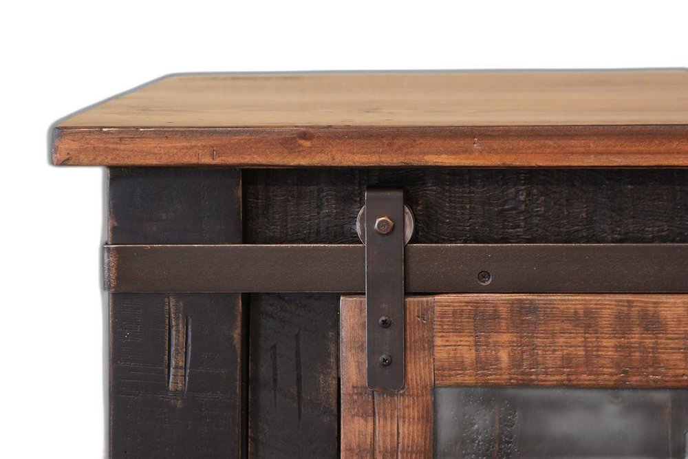 Black Solid Wood Cabinet Enclosed Storage Distressed TV Stand