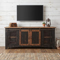 Black Solid Wood Cabinet Enclosed Storage Distressed TV Stand