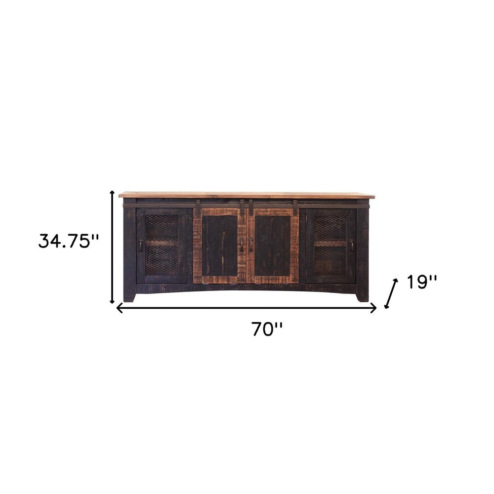 Black Solid Wood Cabinet Enclosed Storage Distressed TV Stand