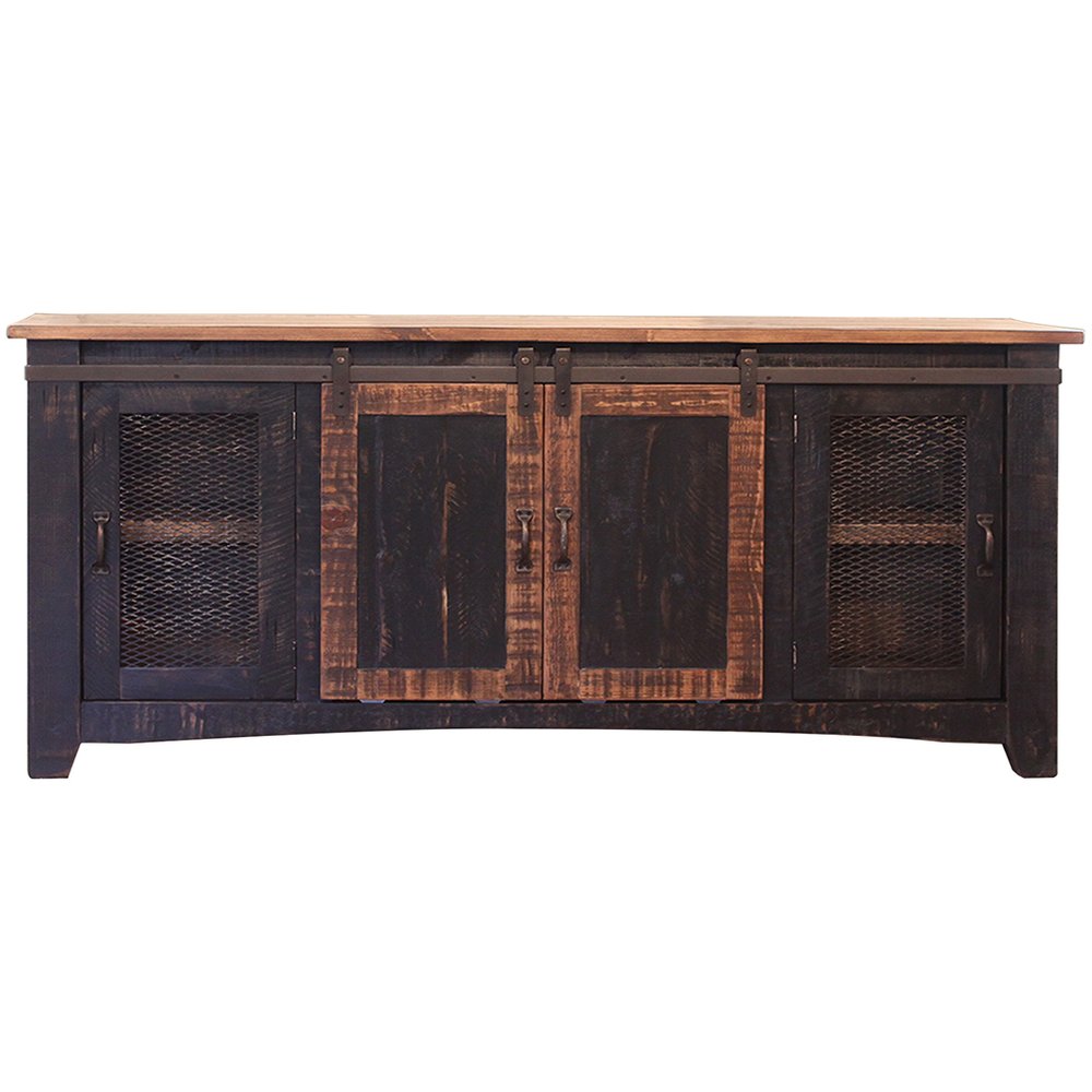 Black Solid Wood Cabinet Enclosed Storage Distressed TV Stand