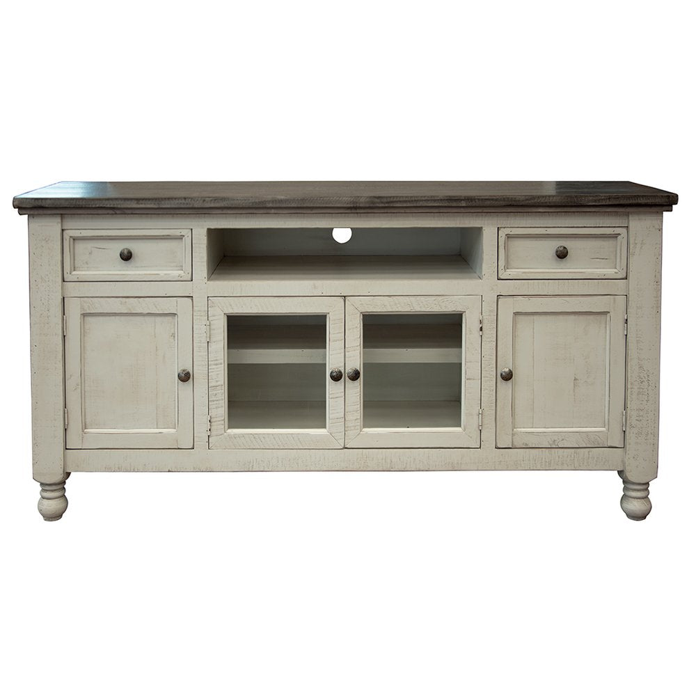 Ivory Solid Wood Enclosed Storage Distressed TV Stand - 70-inch