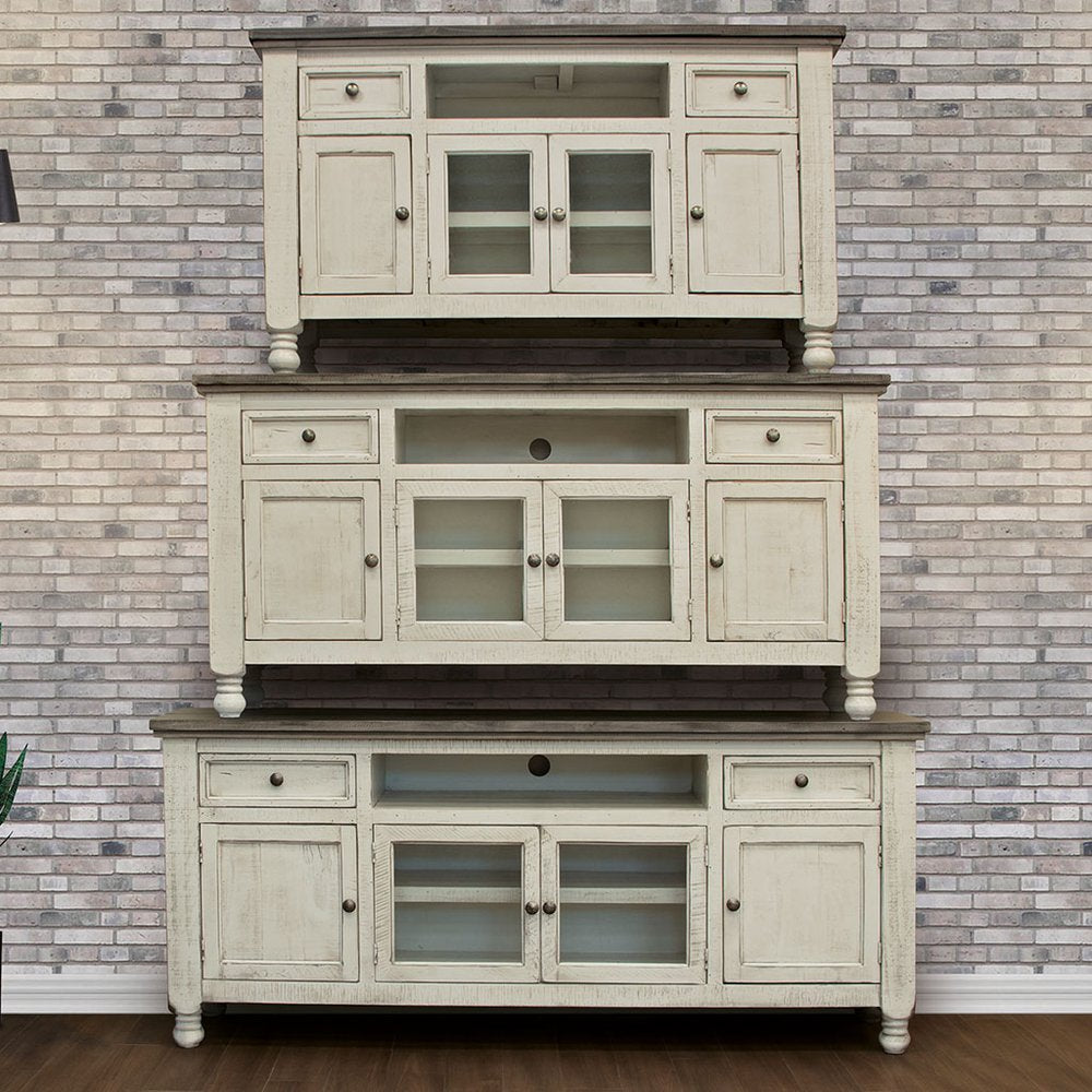 Ivory Solid Wood Enclosed Storage Distressed TV Stand - 70-inch