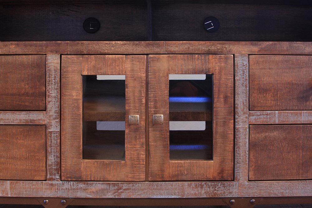 Brown Solid Wood Cabinet Enclosed Storage Distressed TV Stand