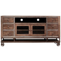 Brown Solid Wood Cabinet Enclosed Storage Distressed TV Stand