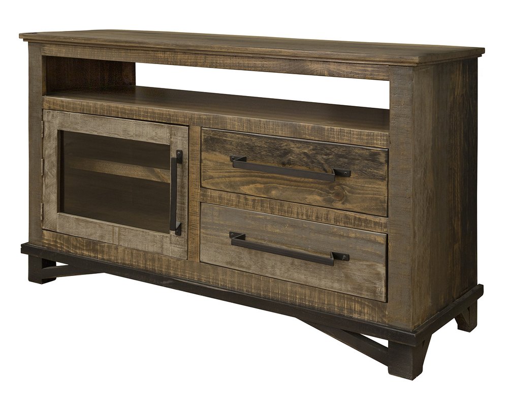 Brown Solid Wood Cabinet Enclosed Storage Distressed TV Stand