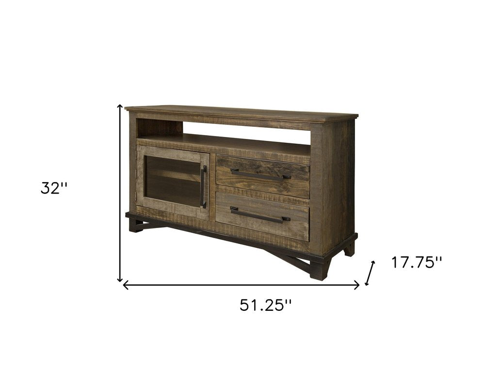Brown Solid Wood Cabinet Enclosed Storage Distressed TV Stand