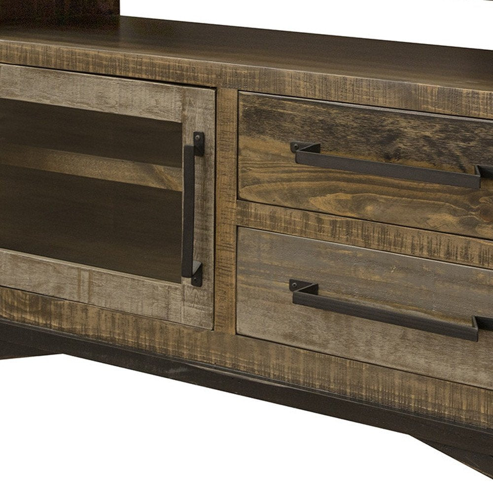 Brown Solid Wood Cabinet Enclosed Storage Distressed TV Stand