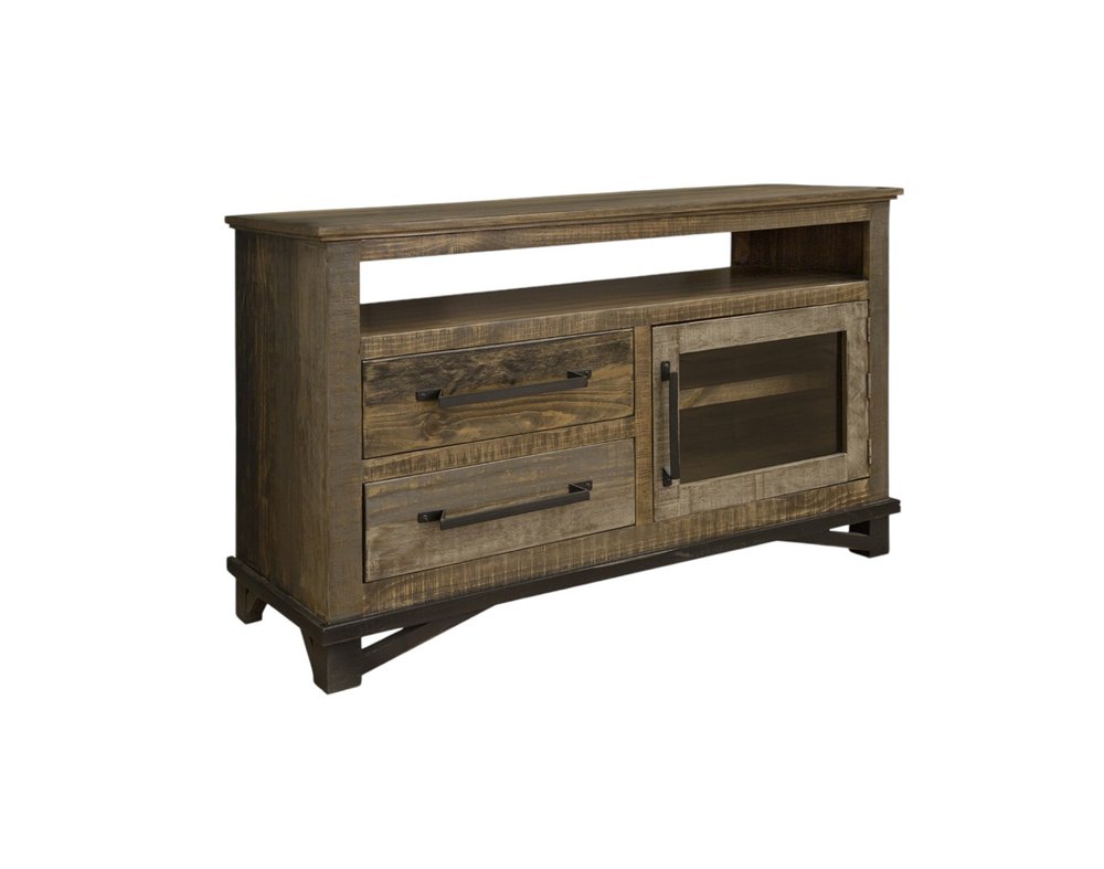 Brown Solid Wood Cabinet Enclosed Storage Distressed TV Stand