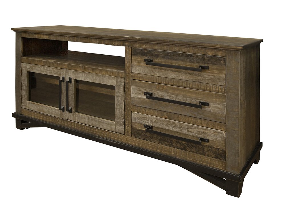 Brown Solid Wood Cabinet Enclosed Storage Distressed TV Stand