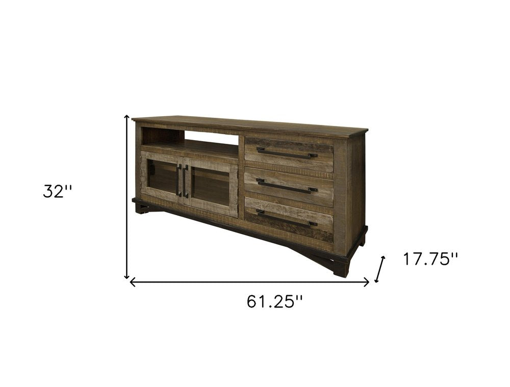 Brown Solid Wood Cabinet Enclosed Storage Distressed TV Stand