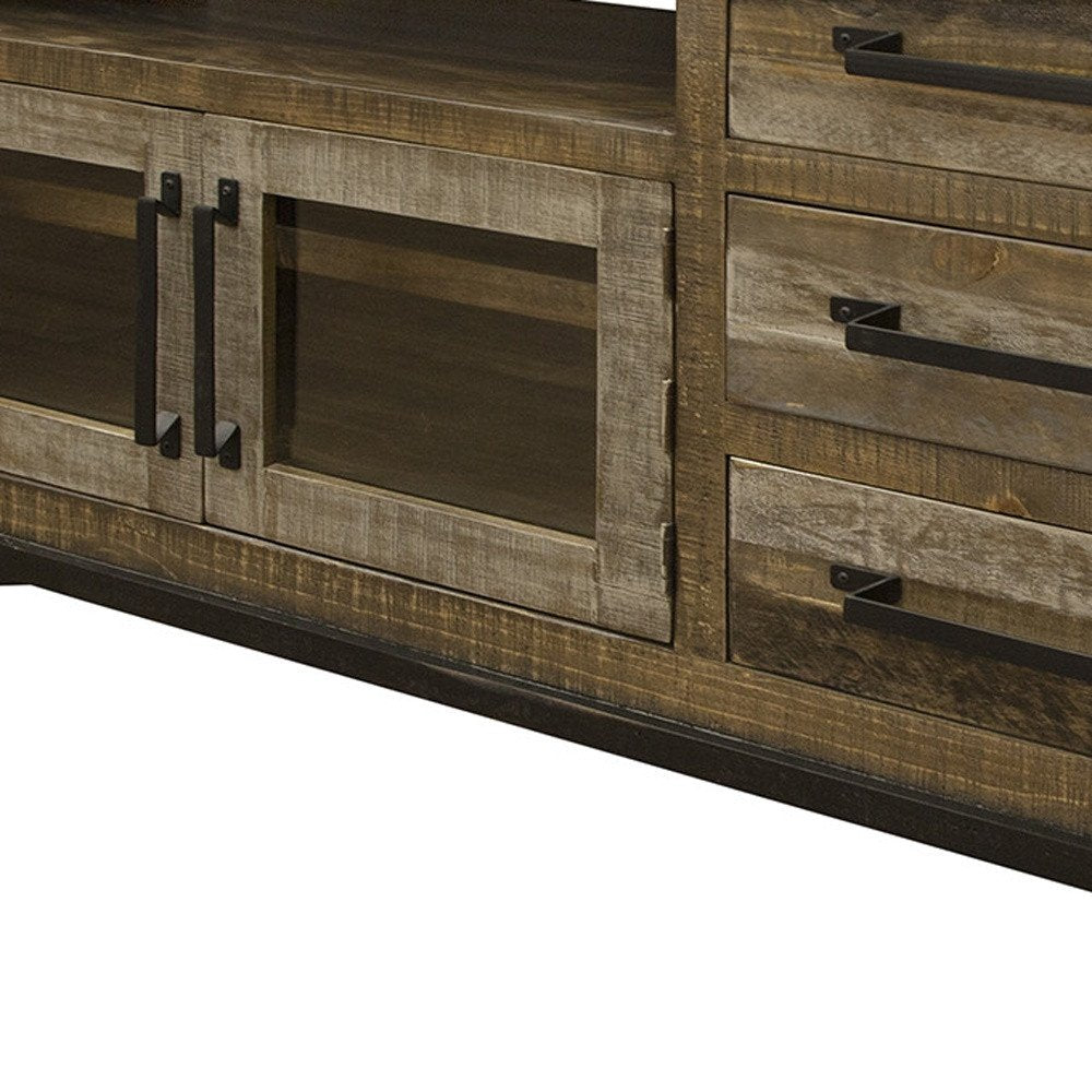 Brown Solid Wood Cabinet Enclosed Storage Distressed TV Stand
