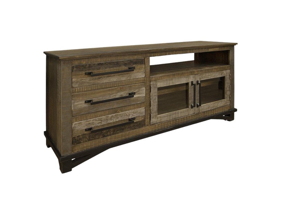 Brown Solid Wood Cabinet Enclosed Storage Distressed TV Stand