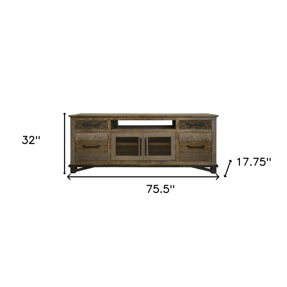 Brown Solid Wood Cabinet Enclosed Storage Distressed TV Stand