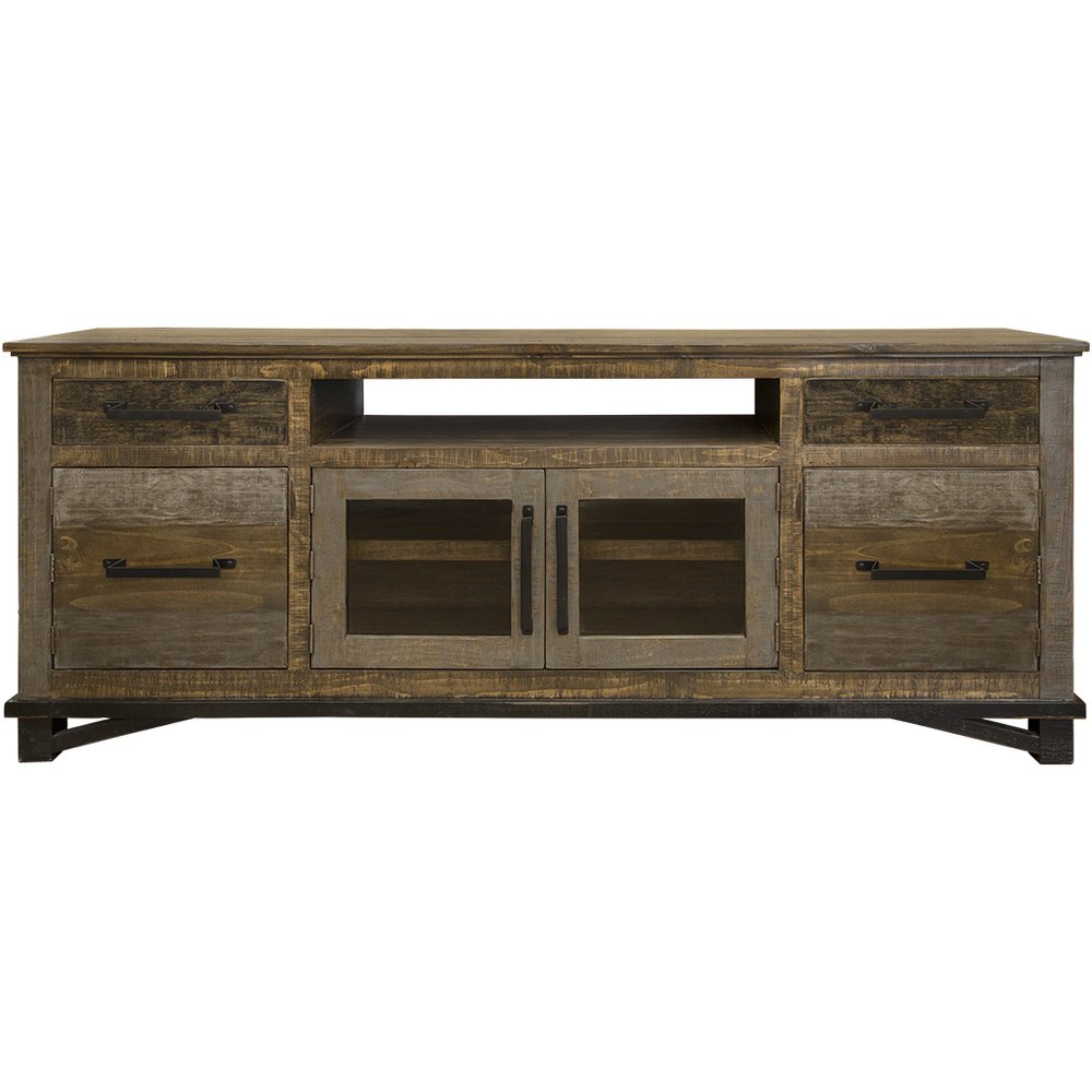 Brown Solid Wood Cabinet Enclosed Storage Distressed TV Stand