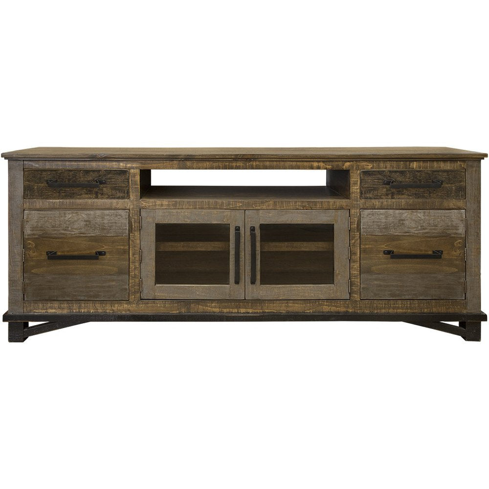 Brown Solid Wood Cabinet Enclosed Storage Distressed TV Stand