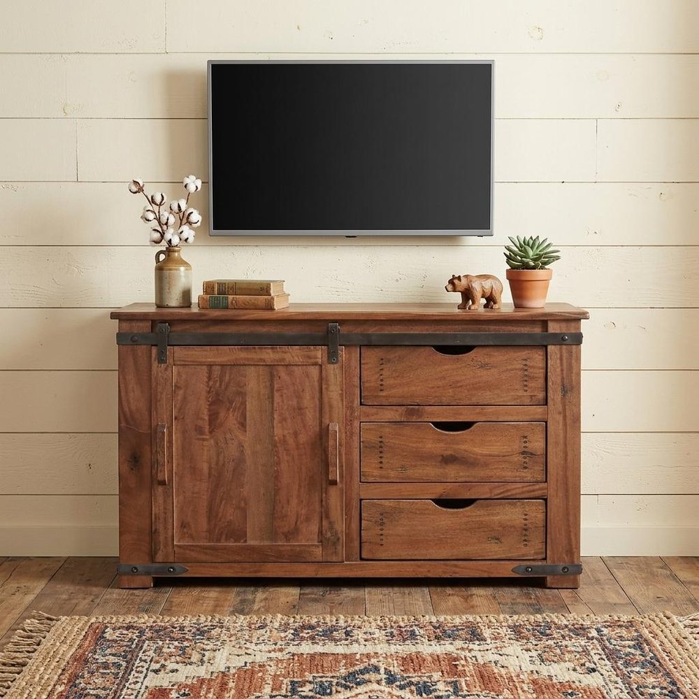 Brown Solid Wood Enclosed Storage Distressed TV Stand - 50-inch