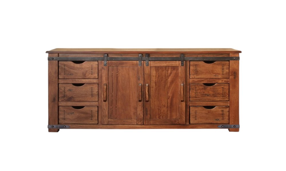 Brown Solid Wood Enclosed Storage Distressed TV Stand - 70-inch