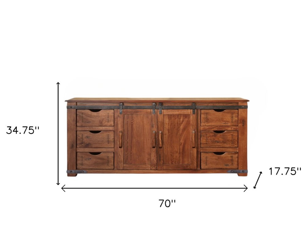 Brown Solid Wood Enclosed Storage Distressed TV Stand - 70-inch