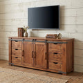 Brown Solid Wood Enclosed Storage Distressed TV Stand - 70-inch