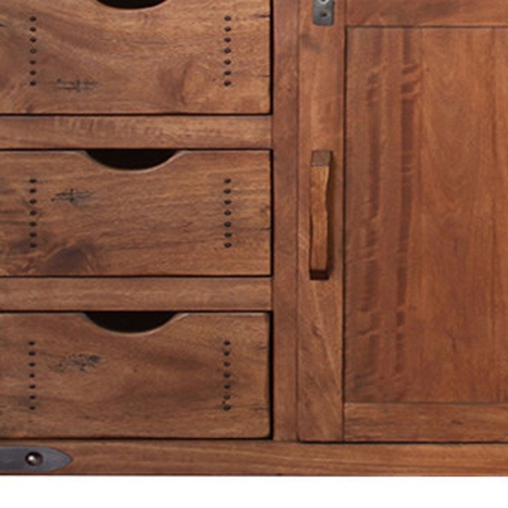 Brown Solid Wood Enclosed Storage Distressed TV Stand - 70-inch