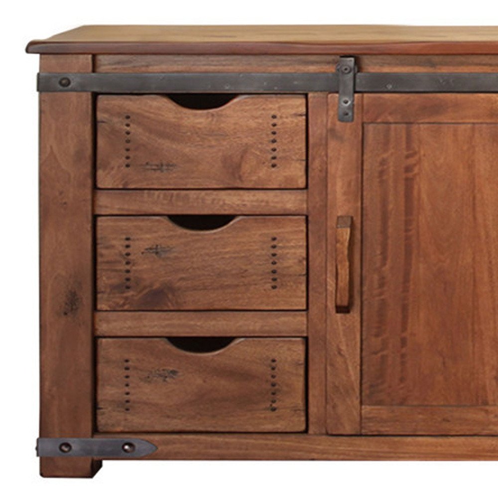 Brown Solid Wood Enclosed Storage Distressed TV Stand - 70-inch