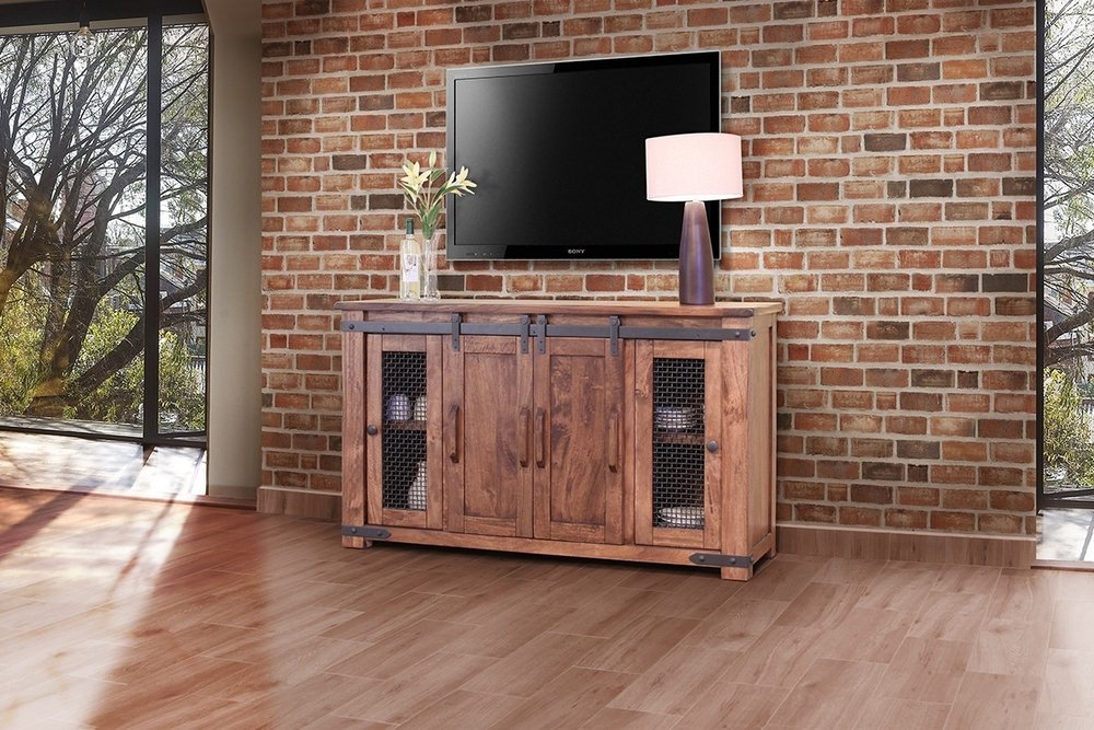 Brown Solid Wood Cabinet Enclosed Storage Distressed TV Stand - 60-inch