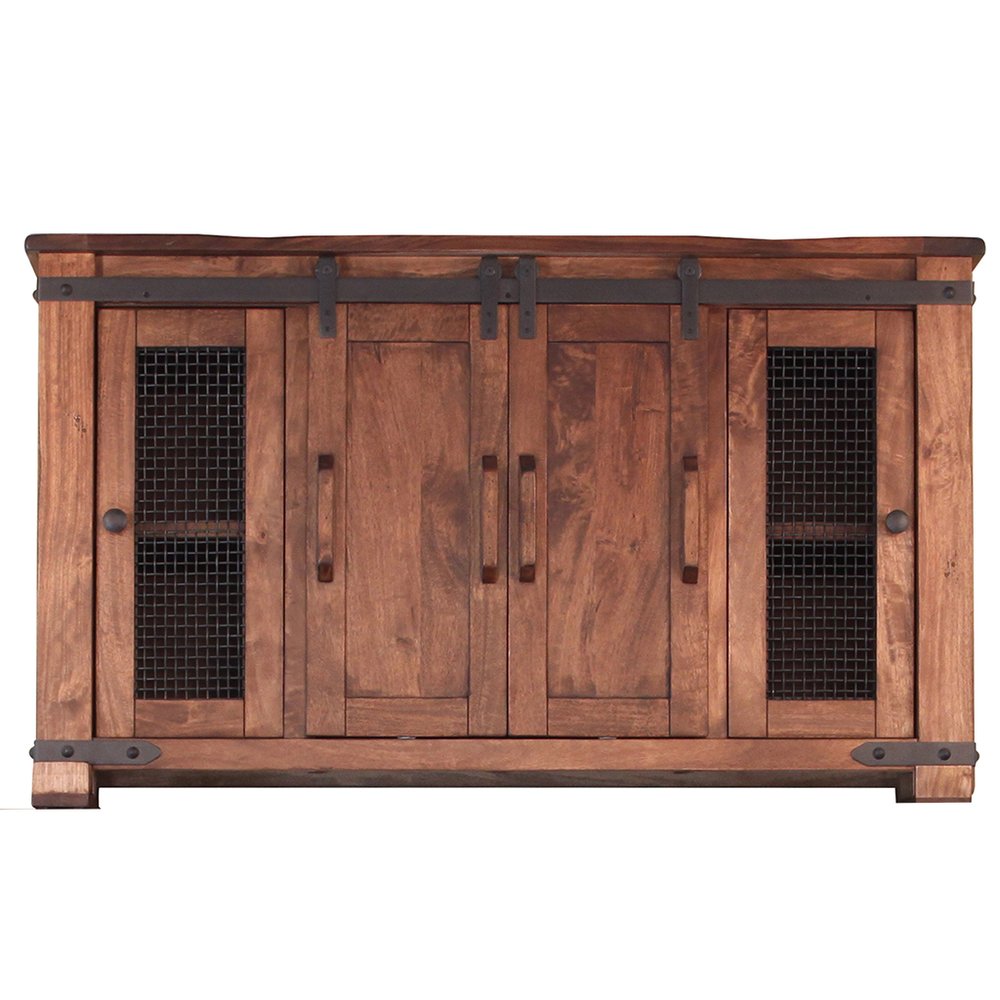 Brown Solid Wood Cabinet Enclosed Storage Distressed TV Stand - 60-inch